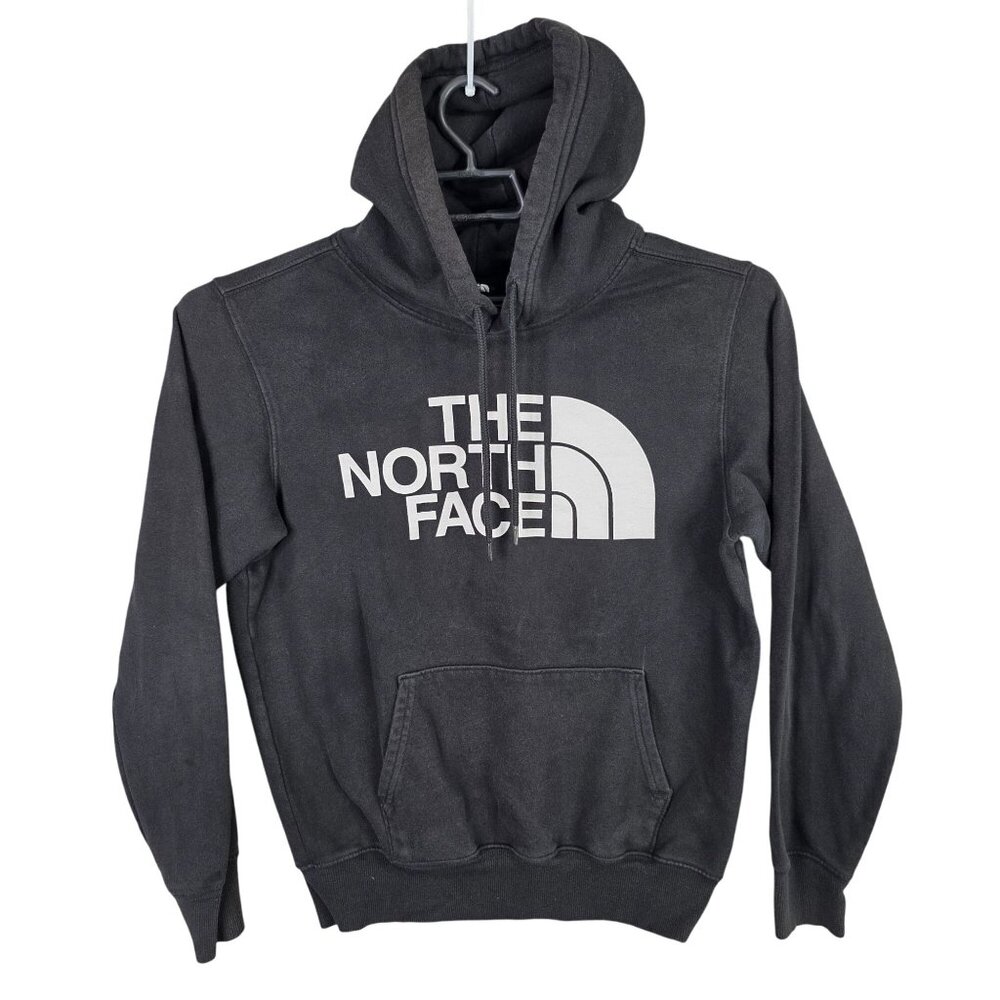 Mens North Face Black Pullover Hoodie Logo Print Long Sleeve Cotton Blend Size S